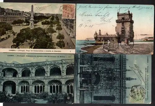 4 Ansichtskarte Lissabon Lisboa 1907 nach Berkley USA Torre de Belem Praca dos Restau