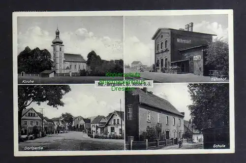 Ansichtskarte Nieder Hermsdorf Sobiecin Kr. Neisse O.-S. Bahnhof Kirche Schule Dorf