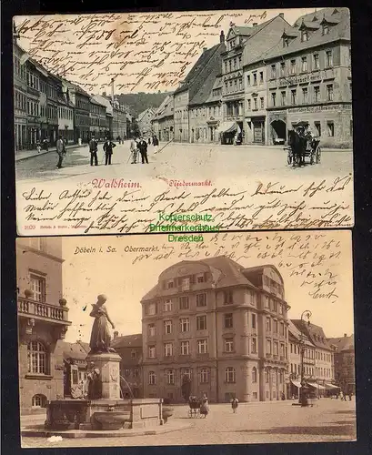 128233 2 AK Döbeln Obermarkt 1913 Niedermarkt 1905 Hotel Goldner Löwe Restaurant