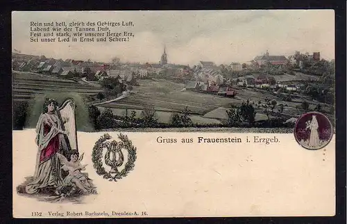 82589 AK Frauenstein Erzgeb. um 1905 Frau mit Harfe