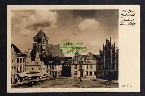 122590 AK Greifswald Markt Marienkirche Fotokarte um 1925