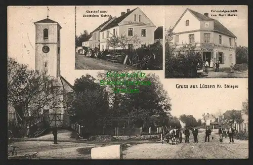 145302 AK Lüssen Kr. Striegau Skirche Gasthof zum deutschen Kaiser 1916 Colonial
