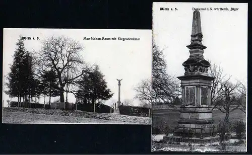 37699 2 AK Wörth a. Sauer Mac Mahon Baum Siegesdenkmal