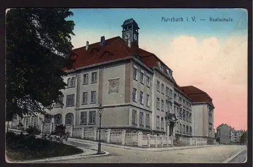 36736 AK Auerbach Realschule Sonnenuhr Uhr um 1910