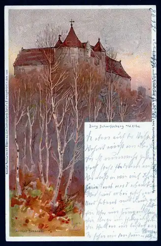 35698 AK Burg Scharfenberg Litho Künstler A. Bendral Meissen 1898