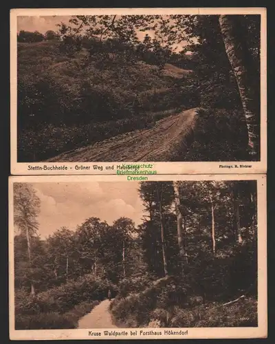 144306 2 AK Stettin Buchheide Grüner Weg und Hausberge Hökendorf 1923