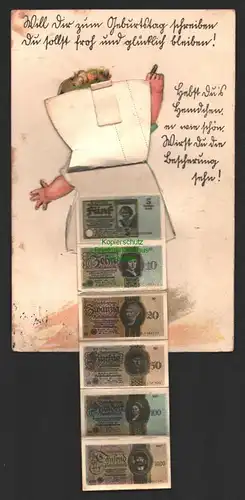 144367 AK Rucksackkarte Kind Baby Geburtstag Geldscheine 1929