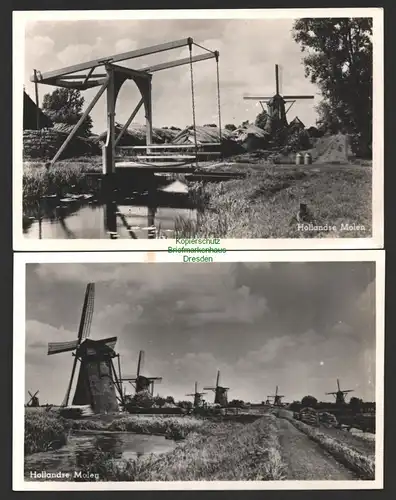 144444 2 AK Hollandse Molen Windmühlen Brücke um 1950