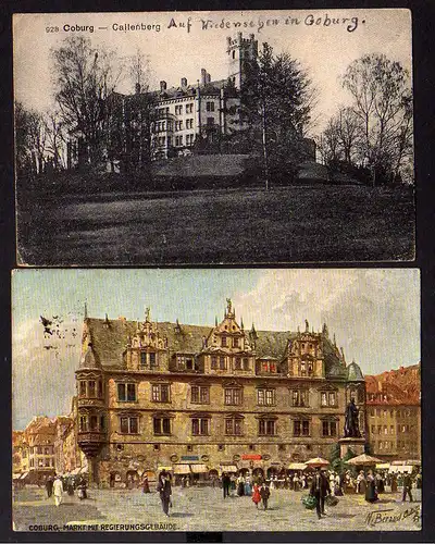 80145 2 AK Coburg Callenberg 1924 Markt Regierungsgebäude 1914