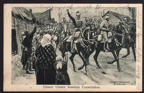 60510 AK Ulanen besetzen Czenstochau 1915 Czestochowa Künstlerkarte