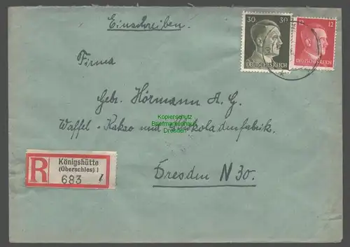 B9490 R-Brief Gebr. Hörmann A.-G. Königshütte (Oberschles) 5 l 1942