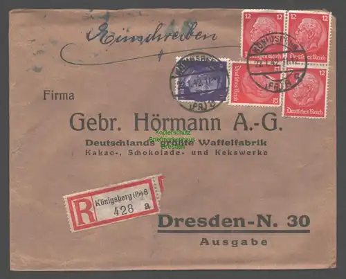 B9483 R-Brief Gebr. Hörmann A.-G. Königsberg (Pr) 8 a 1942