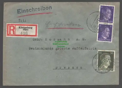 B9475 R-Brief Gebr. Hörmann A.-G. Königsberg (Eger) 1943 Hans Böhm Süßwaren