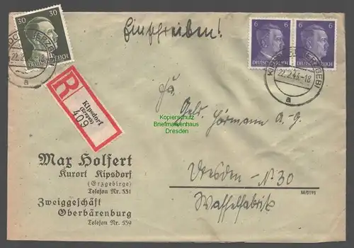 B9466 R-Brief Gebr. Hörmann A.-G. Kipsdorf Erzgeb 1943 Max Holfert Oberbärenburg