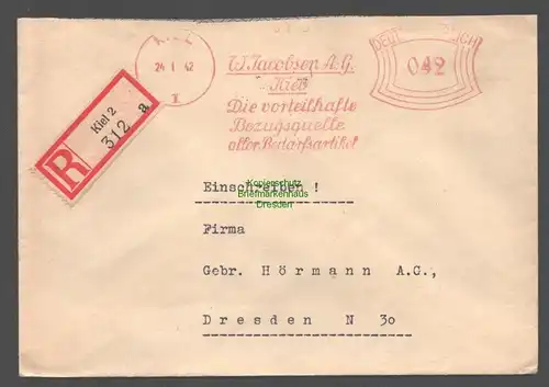 B9464 R-Brief Gebr. Hörmann A.-G. Kiel 2 a 1942 W. Jacobsen Aktiengesellschaft