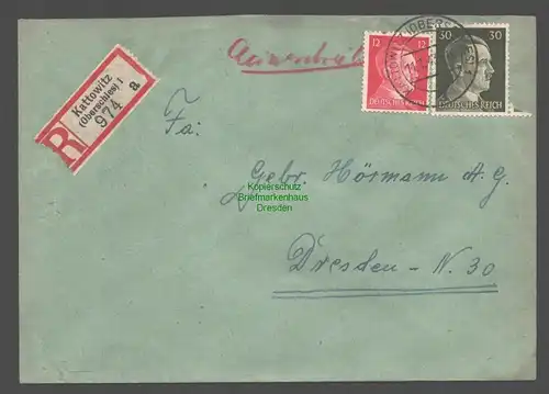 B9455 R-Brief Gebr. Hörmann A.-G. Kattowitz (Oberschles) 1a 1943 St. Nytz Zucker