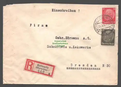 B9454 R-Brief Gebr. Hörmann A.-G. Kattowitz (Oberschles) 1 a 1942