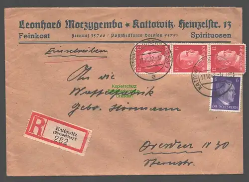 B9453 R-Brief Gebr. Hörmann A.-G. Kattowitz (Oberschles) 1 1942 Moczygemba