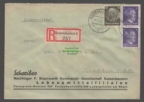 B9441 R-Brief Gebr. Hörmann A.-G. Kaiserslautern 2  1942 Schreiber Nachfolger