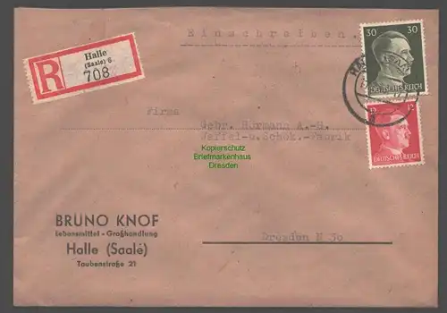 B9407 R-Brief Gebr. Hörmann A.-G. Halle (Saale) 6 1943 Bruno Knof  Lebensmittel