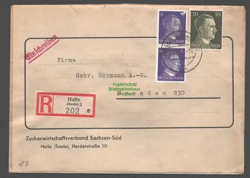 B9404 R-Brief Gebr. Hörmann A.-G. Halle Saale 2 e 1943 Zuckerwirtschaftsverband