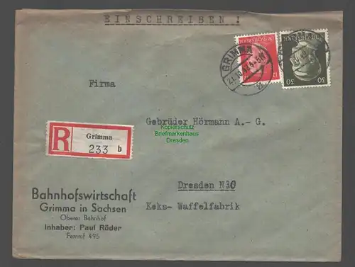 B9378 R-Brief Gebr. Hörmann A.-G. Grimma b 1943 Paul Röder Bahnhofswirtschaft