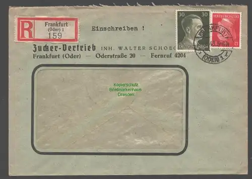 B9318 R-Brief Gebr. Hörmann A.-G. Frankfurt (Oder) 1 1943 Walter Schoegel Zucker
