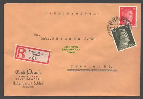 B9307 R-Brief Gebr. Hörmann A.-G. Festenberg (Schles) 1943 Ernst Prause Konfit