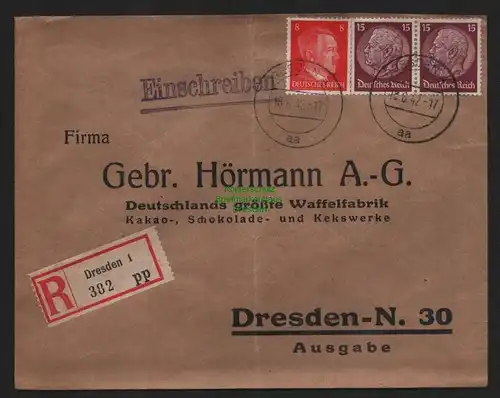 B9253 R-Brief Gebr. Hörmann A.-G. Dresden 1 pp 1942 Der Oberbürgermeister