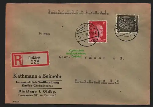 B9250 R-Brief Gebr. Hörmann A.-G. Dinklage 1942 Kathmann & Beimohr Lebensmittel