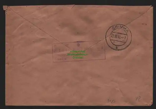 B9187 R-Brief Wehrmeldeamt Brandis (Bz Leipzig) 1943 Wehrbezirkskommando Grimma