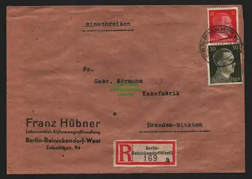 B9160 R-Brief Gebr. Hörmann A.-G. Berlin- Reinickendorf West 3 1943 Franz Hübner