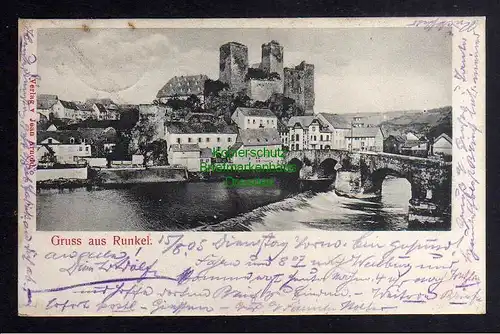 128478 AK Runkel Hessen Burg Fluss Brücke 1905 Lahn