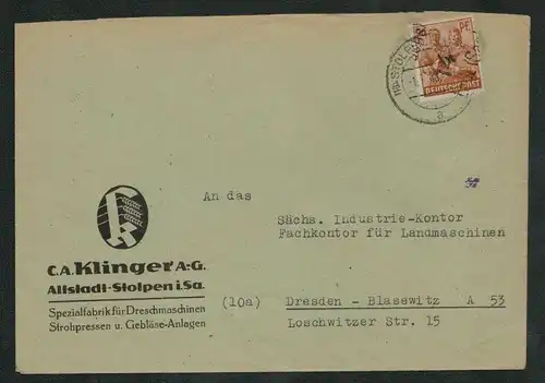 h5413 SBZ Währungsreform 1948 Gebühr bezahlt Stolpen 6.7.48 an Finanzamt Pirna