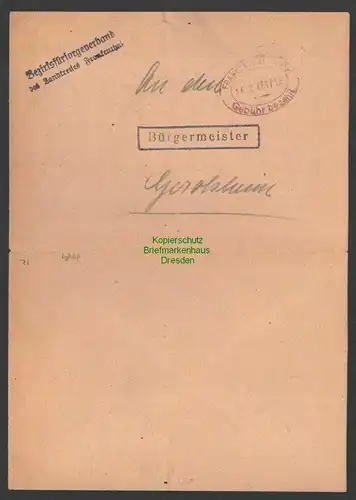 B7481 Faltbrief Gebühr bezahlt 1948 Frankenthal Pfalz n Gerolsheim Bürgermeister