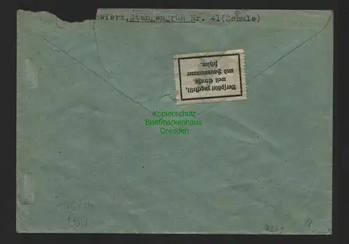B7239 Brief Gebühr bezahlt Irfersgrün 1948 Währungsreform Klebezettel Verspätet