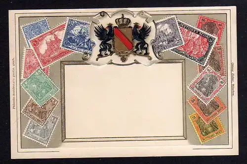 93987 Ottmar Zieher München Briefmarken AK Wappen geprägt Deutsches Reich Marken