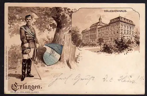 77418 AK Erlangen Studentika Collegienhaus Student Säbel Degen um 1900