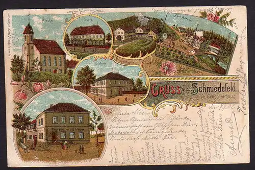 37442 Schmiedefeld b. Grosshartau Litho 1902 Restaurant G. Mager