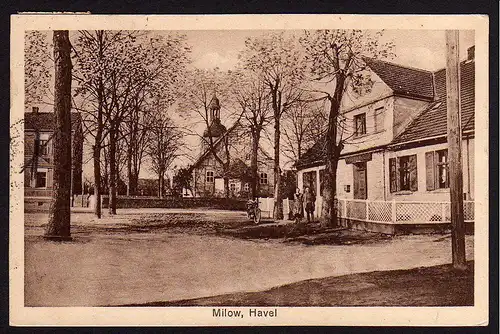 35473 AK Milow Havel 1925 Kr. Jerichow Dorfplatz Kirche