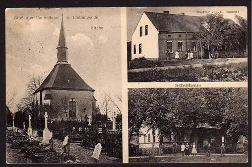 35468 AK Neuholland Liebenwalde 1925 Kirche Gasthof Kemnitz Schule