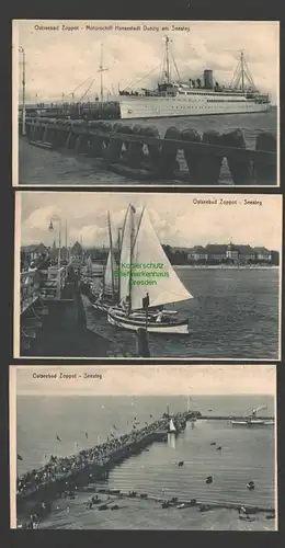 145613 3 AK Zoppot Sopot um 1925 Motorschiff Hansestadt Danzig Seesteg