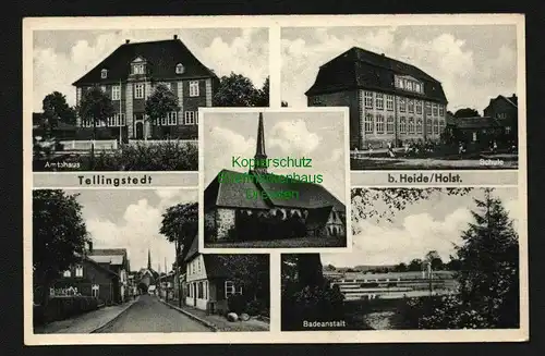 145105 AK Tellingstedt b. Heide Holst. Amtshaus Kirche Badehaus 1959