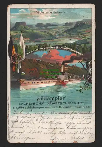 144781 AK Sächsische Schweiz Eildampfer Sächs.-Böhm. Dampfschiffahrt 1907