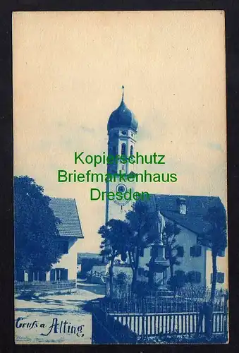 119835 AK Gruß aus Alting um 1900 Kirche Blaudruck Denkmal