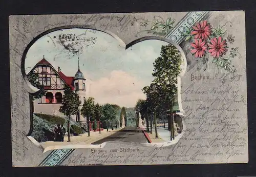112948 AK Bochum Eingang zum Stadtpark Straße Blumendekor 1903