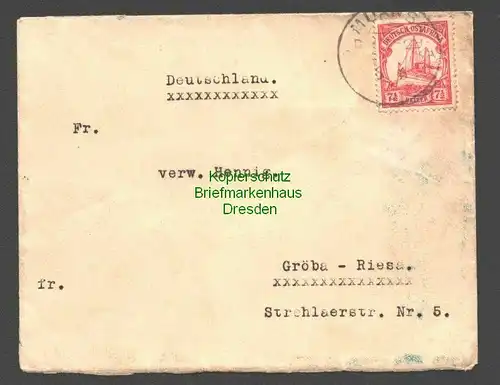 B7857 Deutsch Ostafrika DOA Brief Muansa 1910 nach Gröba Riesa