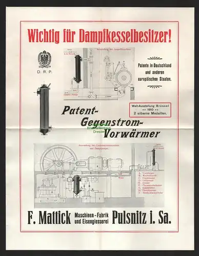 B7248 Brief Drucksache Pulsnitz Maschinen Fabrik Eisengiesserei mit Werbeblatt