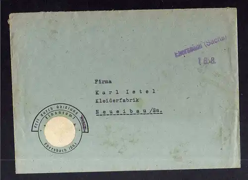 B3372 Brief Ostsachsen Notstempel Ebersbach (Sachs.) Siegel durch überkleben