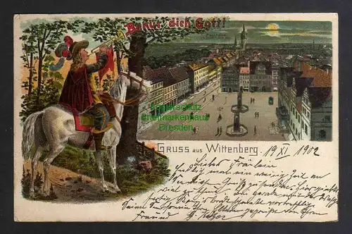 123482 AK Wittenberg 1902 Litho Panorama Markt Reiter Fanfare